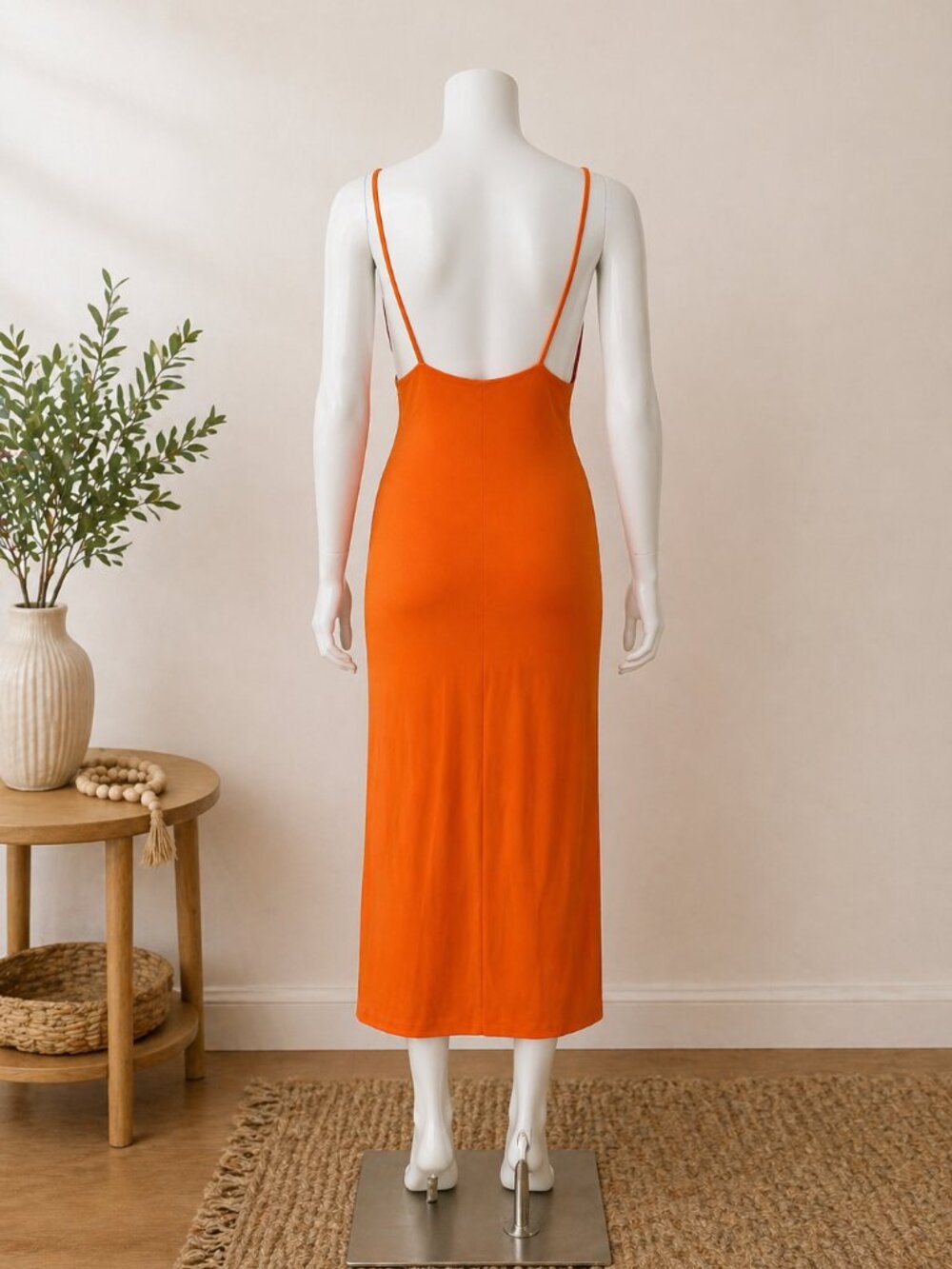 Zara Orange Cutout Midi Dress Size Large Bodycon Sleeveless Knot Front - Picture 2 of 6